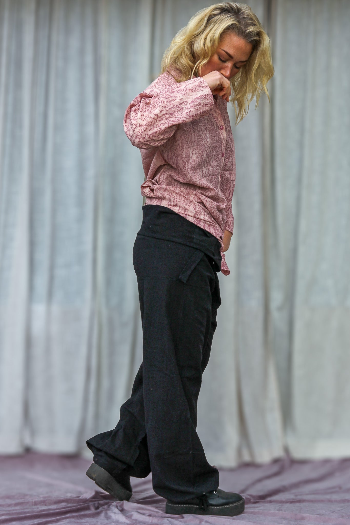 Black Wrap Pants Breath Linen Black