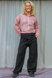 Black Wrap Pants Breath Linen Black
