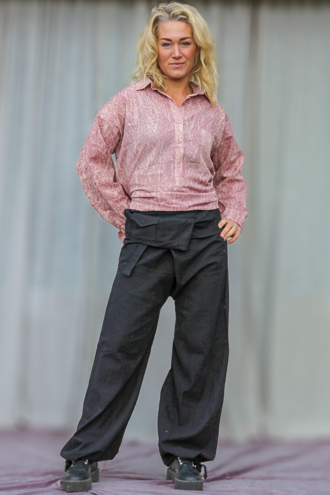 Black Wrap Pants Breath Linen Black