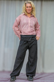 Black Wrap Pants Breath Linen Black