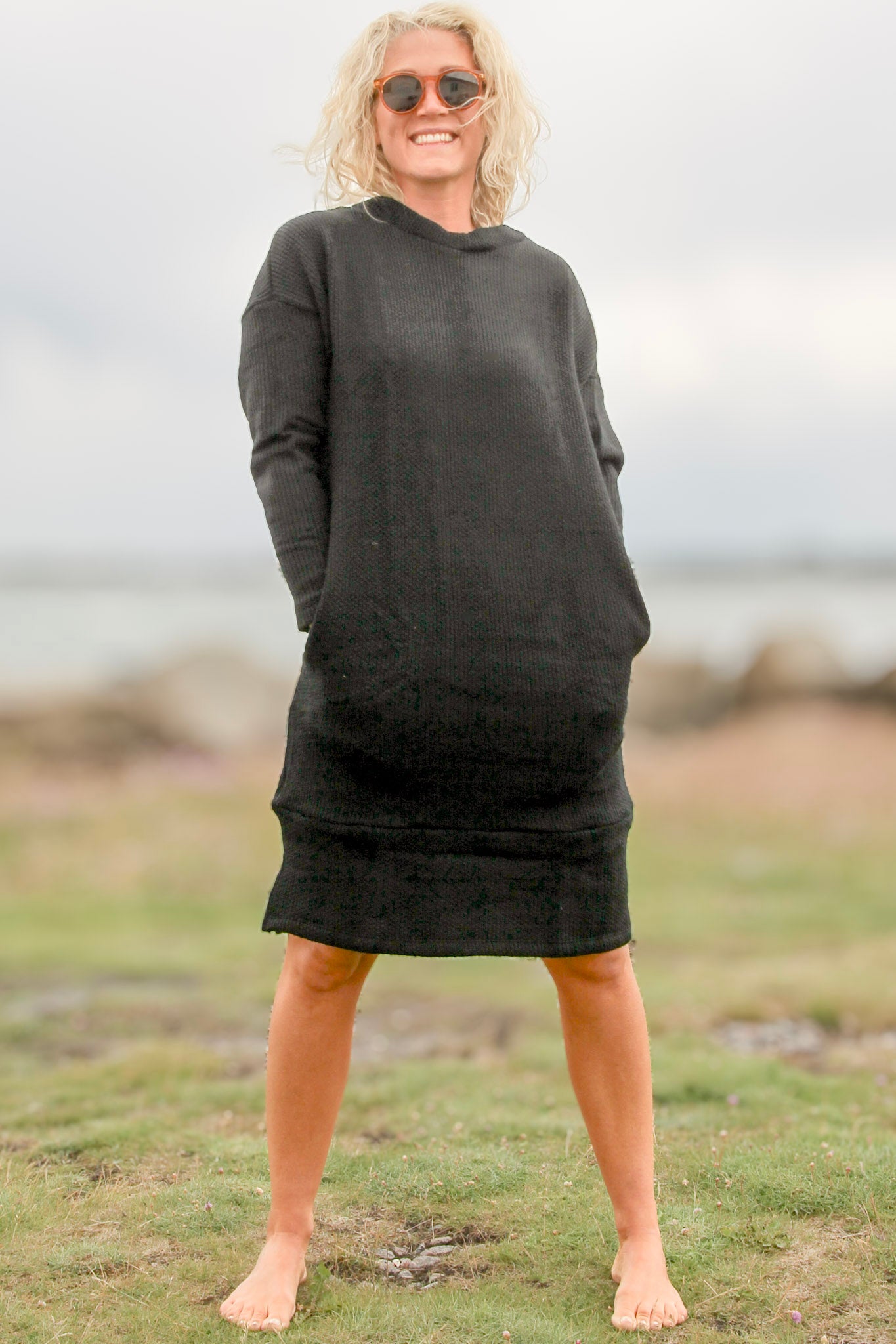 Black Knitted Sweater Dress Backa Black