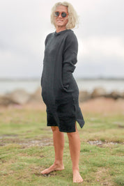 Black Knitted Sweater Dress Backa Black