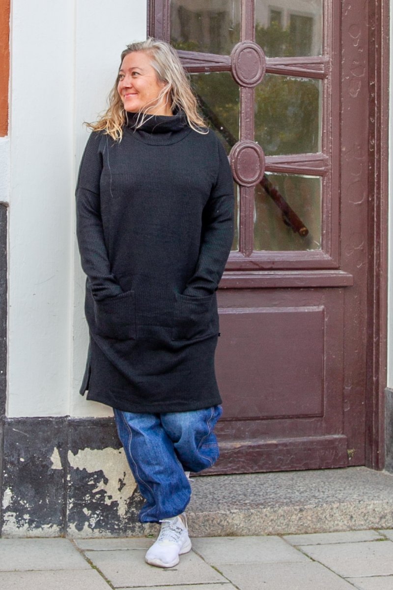 Black Sweater Dress Polo Loose Black