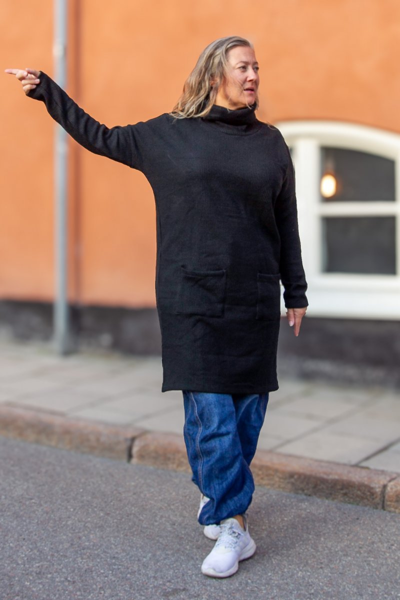 Black Sweater Dress Polo Loose Black