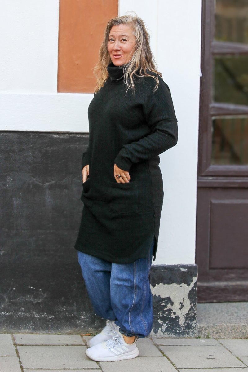 Black Sweater Dress Polo Loose Black