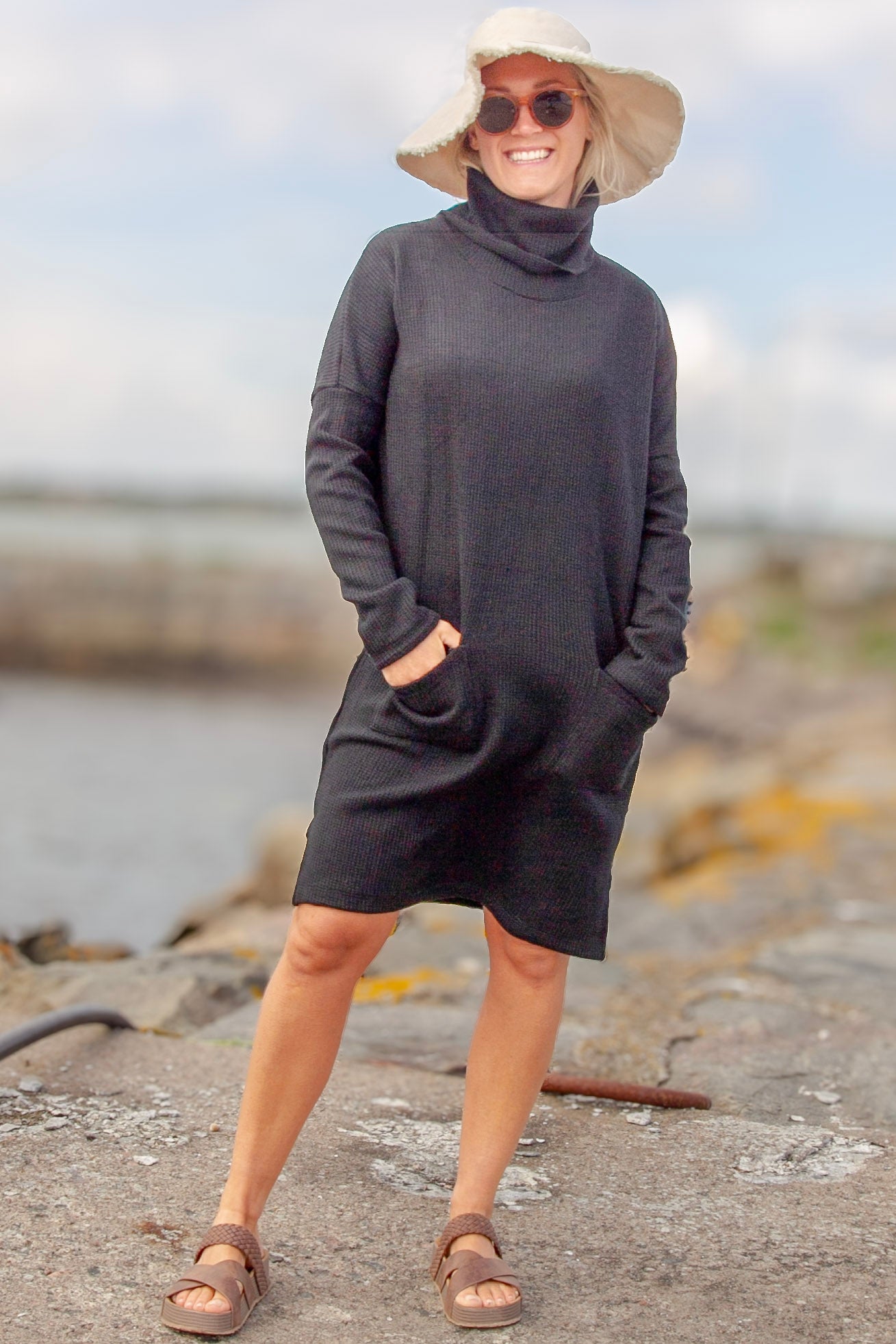 Black Sweater Dress Polo Loose Black