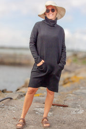 Black Sweater Dress Polo Loose Black