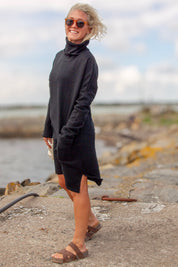 Black Sweater Dress Polo Loose Black