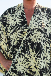 Svart/Hvit Bladmønstret Kaftan Kjole Blomst Hav Svart Hvit