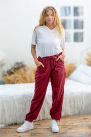 Burgundy Linen Trousers Hemsjö Maroon
