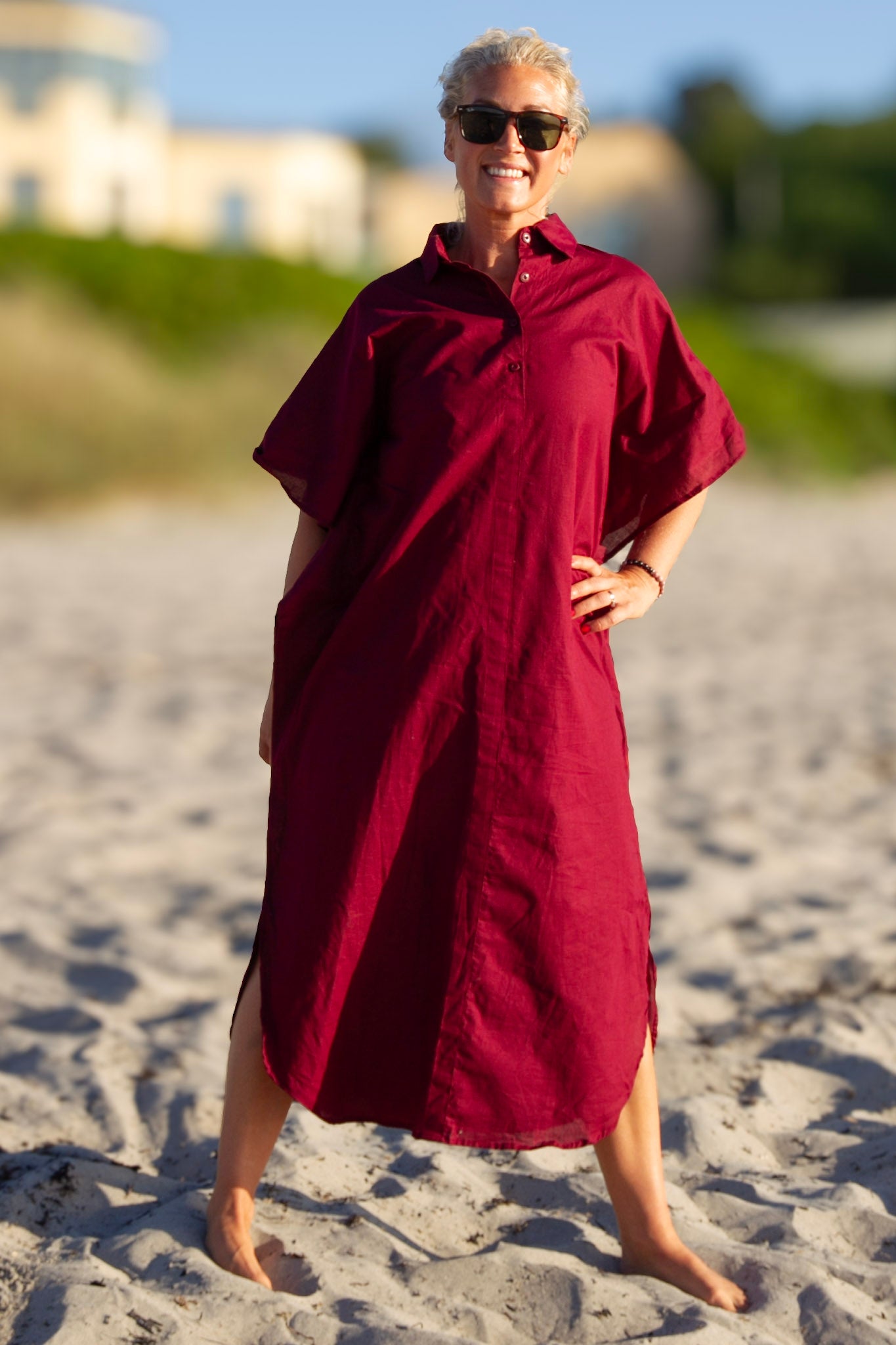 Vinröd Linneklänning Lofoten Maroon
