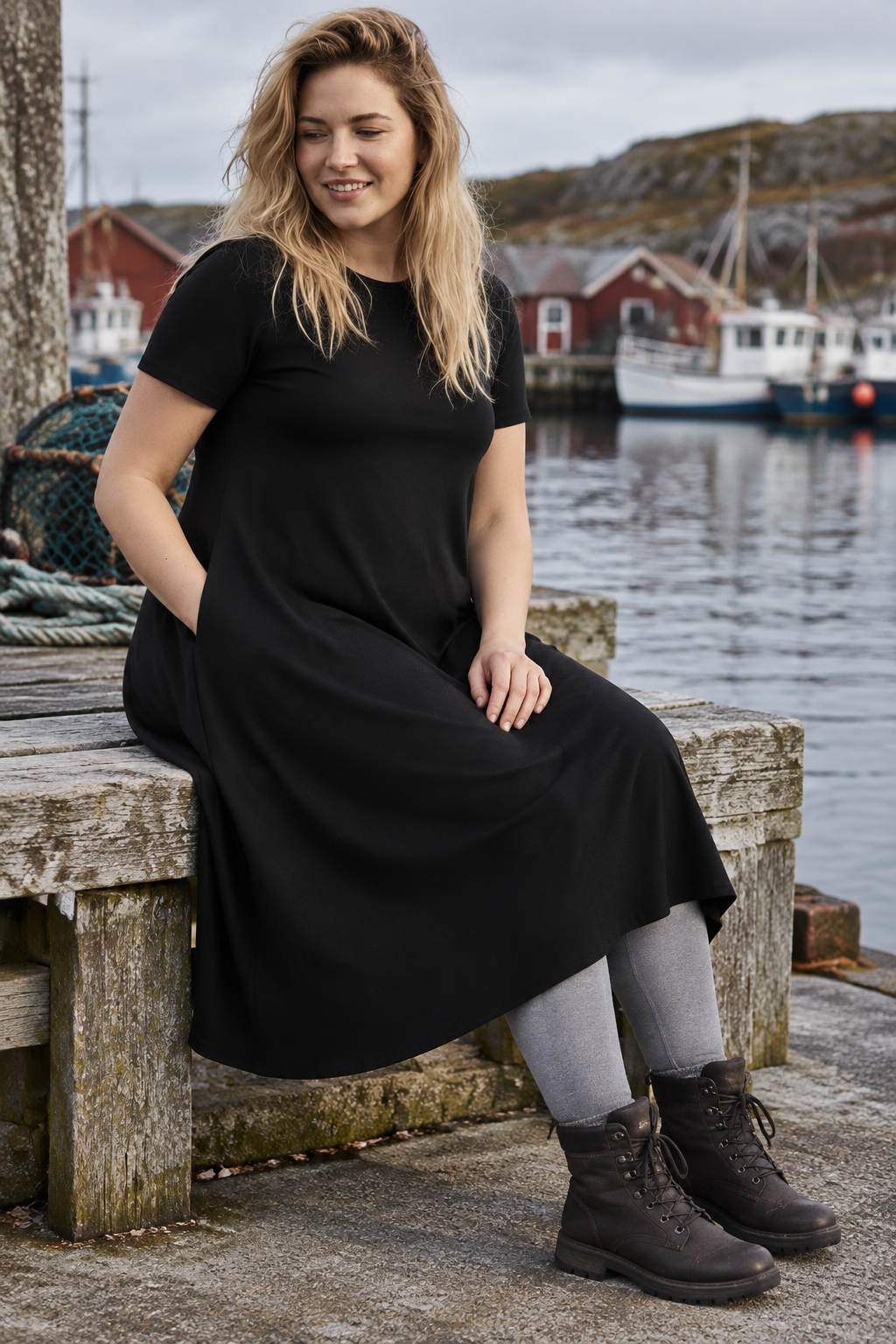 Ballerina Midi sittande vid hamnen