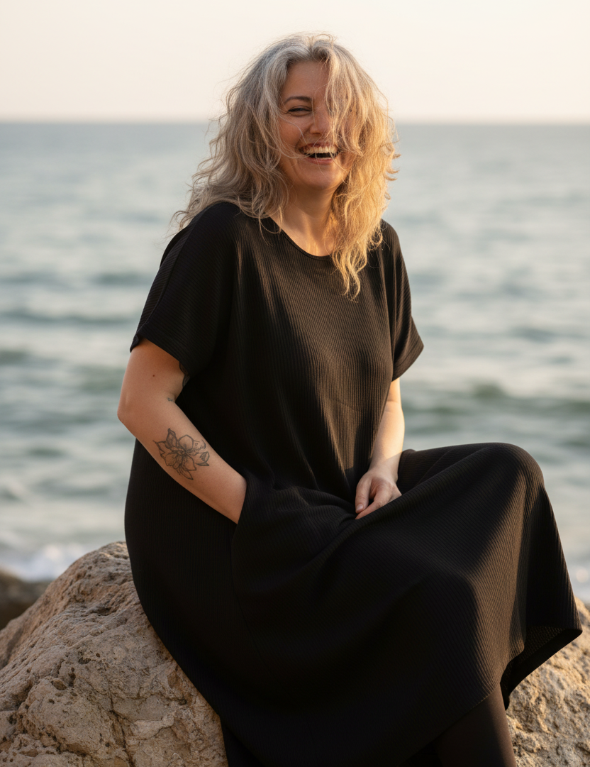 Beach blond - sittande på klippa