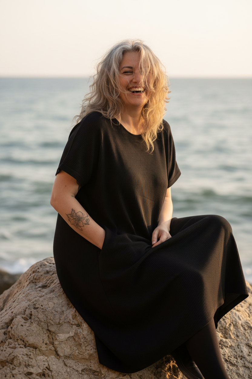 Beach blond - sittande på klippa