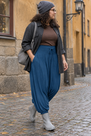 Blå haremsbyxa från sidan