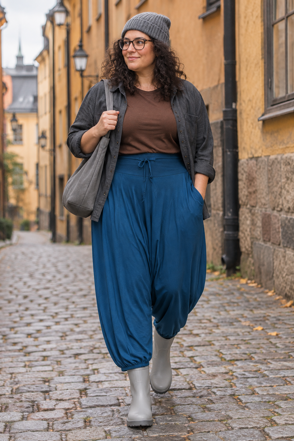 Blå haremsbyxa, promenad i Gamla stan