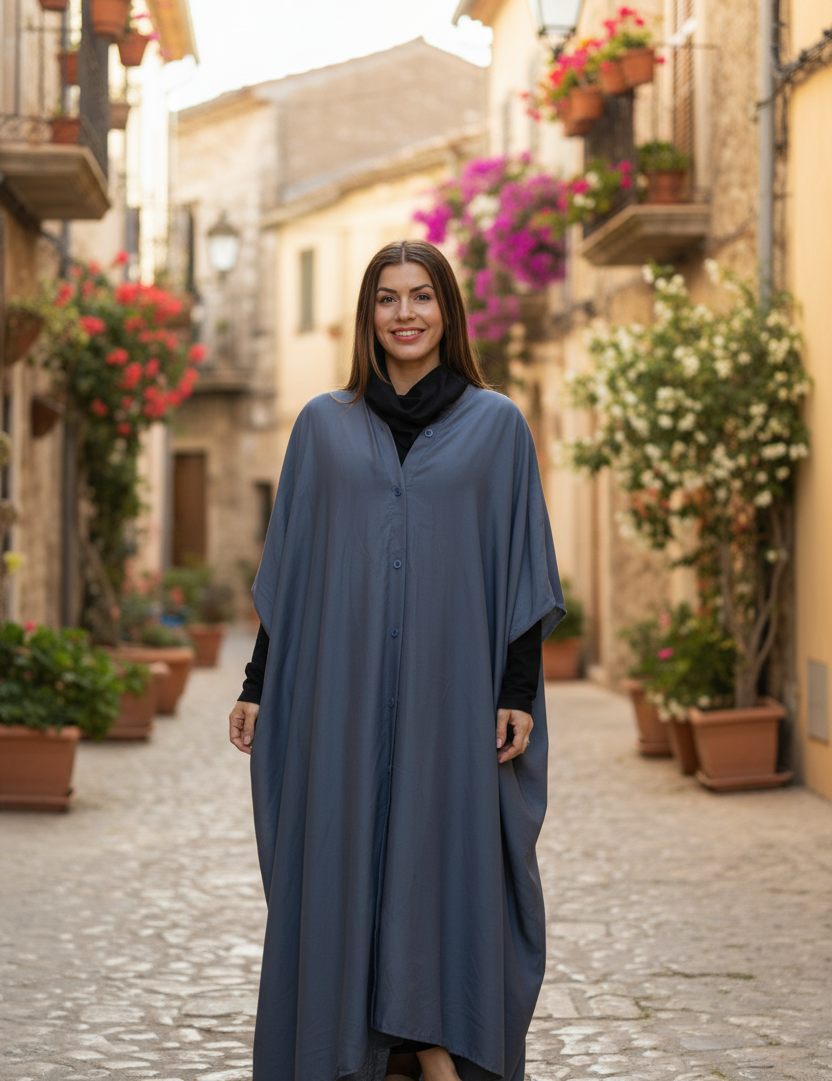 Blå kaftan i medelhavstad