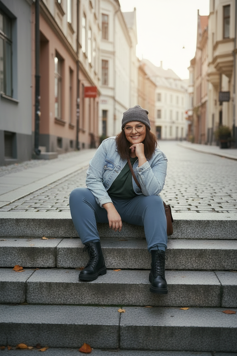 Blå – sitter på trappa