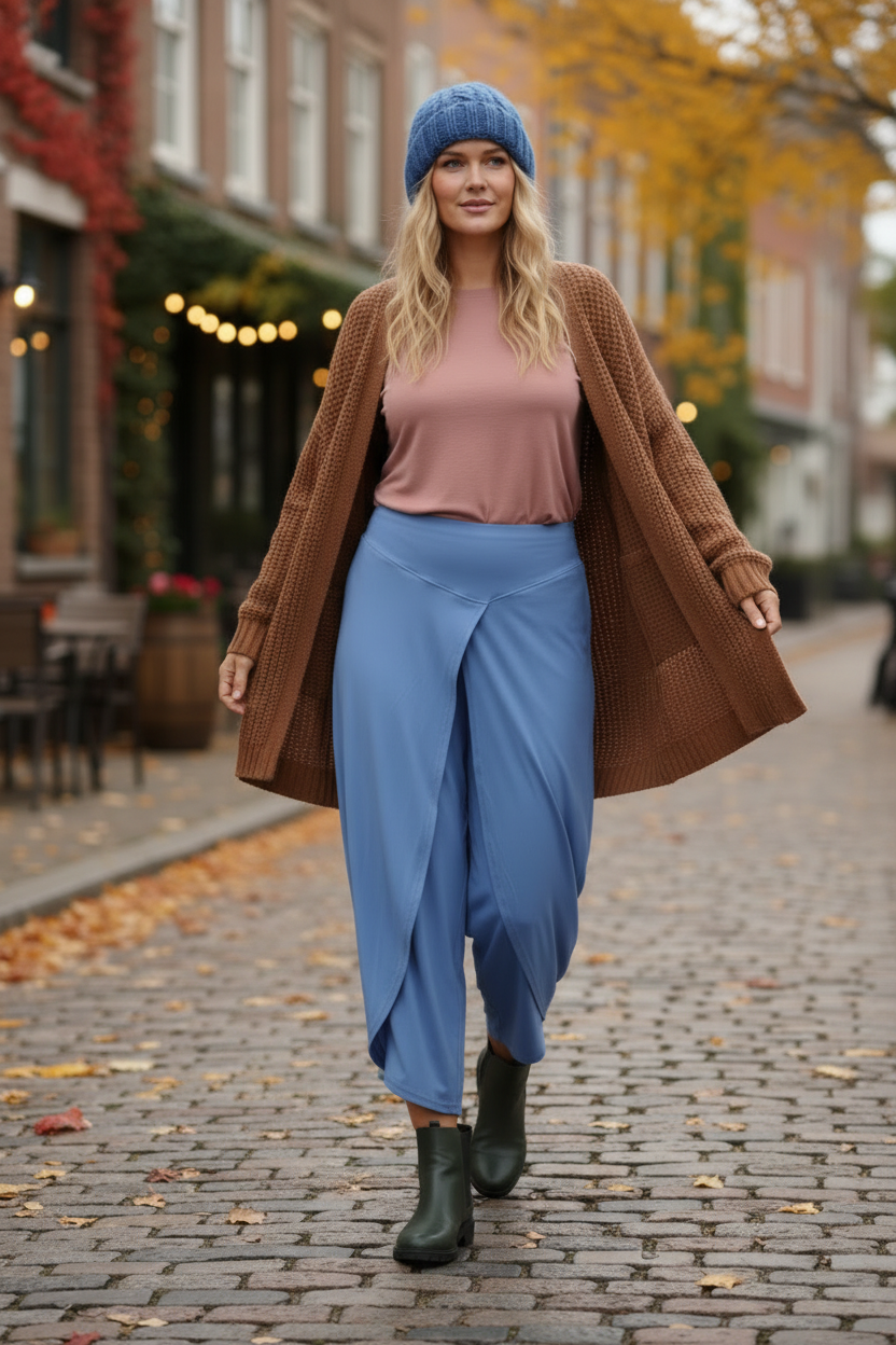 Blond modell i rörelse på stadsgata
