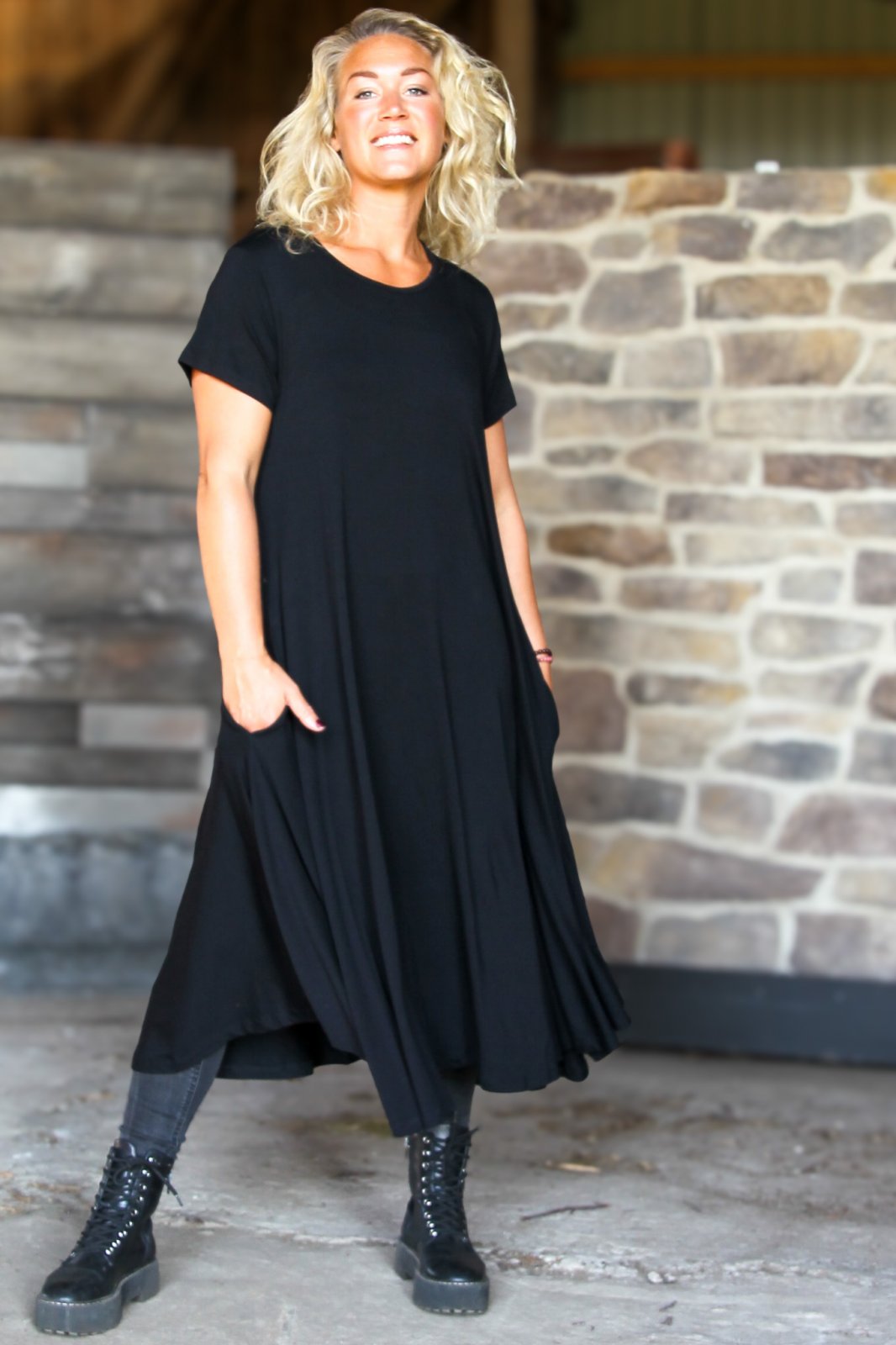 Svart Ribbad Klänning Ballerina Black