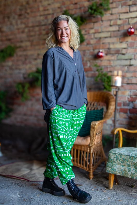 Grønne mønstrede haremsbukser Yoggi vinterprint Grøn base