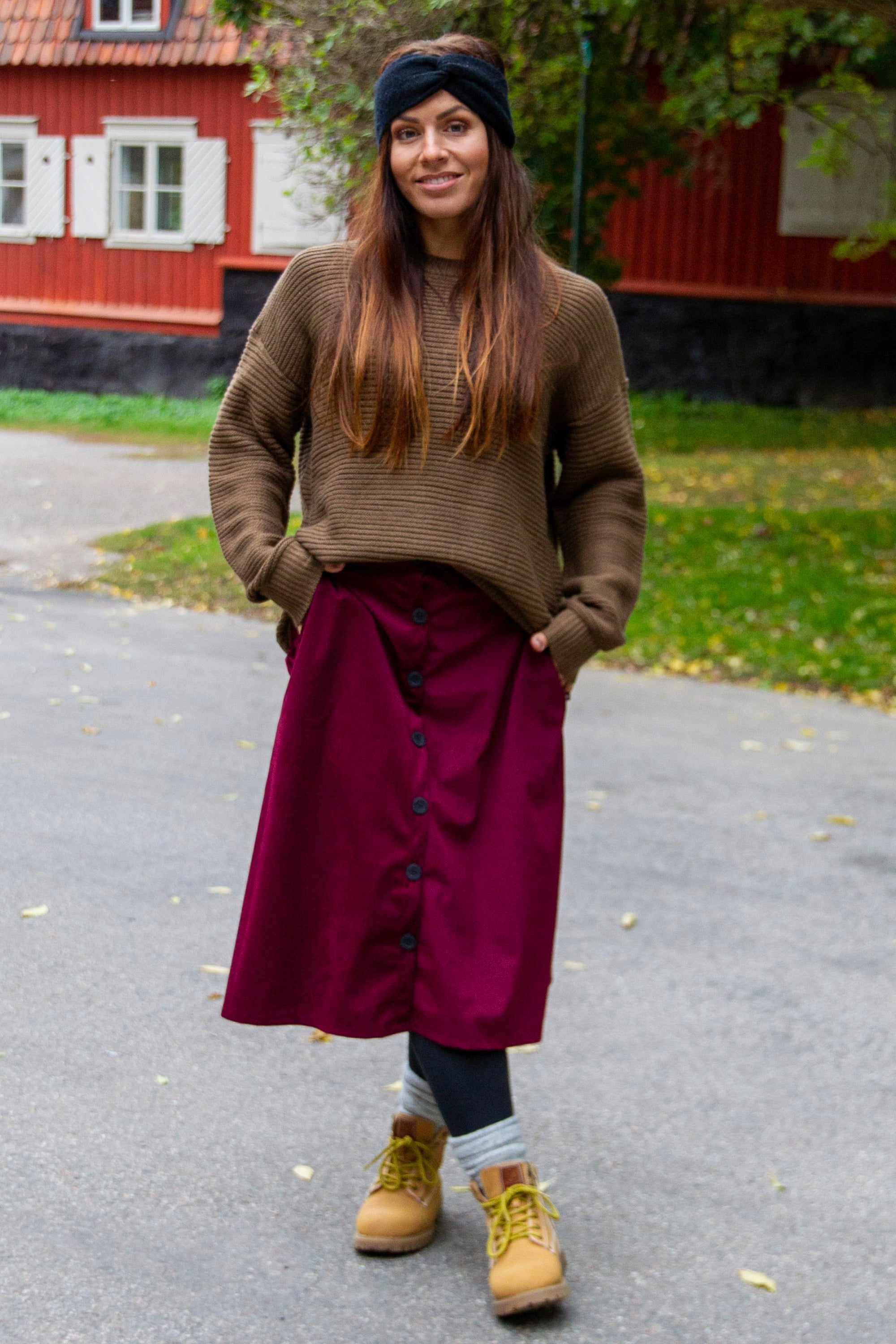 Burgunder Corduroy-skjørt Maroon