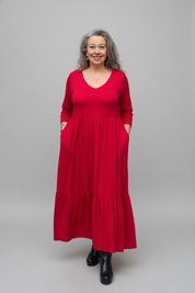 Röd Draperad Klänning Amelie Longsleeve Red