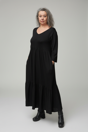 Svart Draperad Klänning Amelie Longsleeve Black