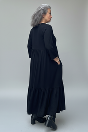 Svart Draperad Klänning Amelie Longsleeve Black