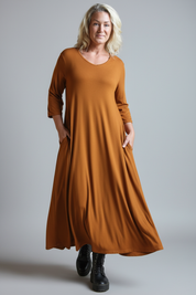 Oranges Ballerinakleid V-Ausschnitt Lang Orange