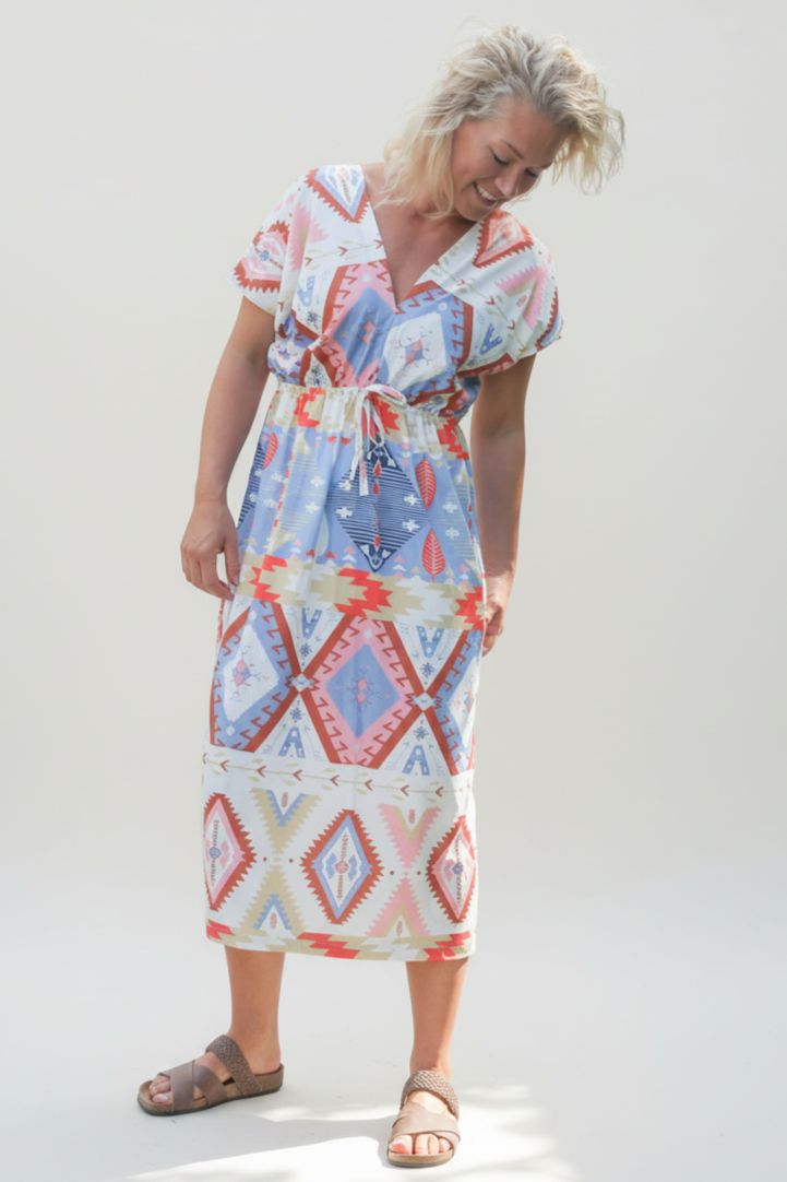 Blue Patterned Dress Väddö Blue Base