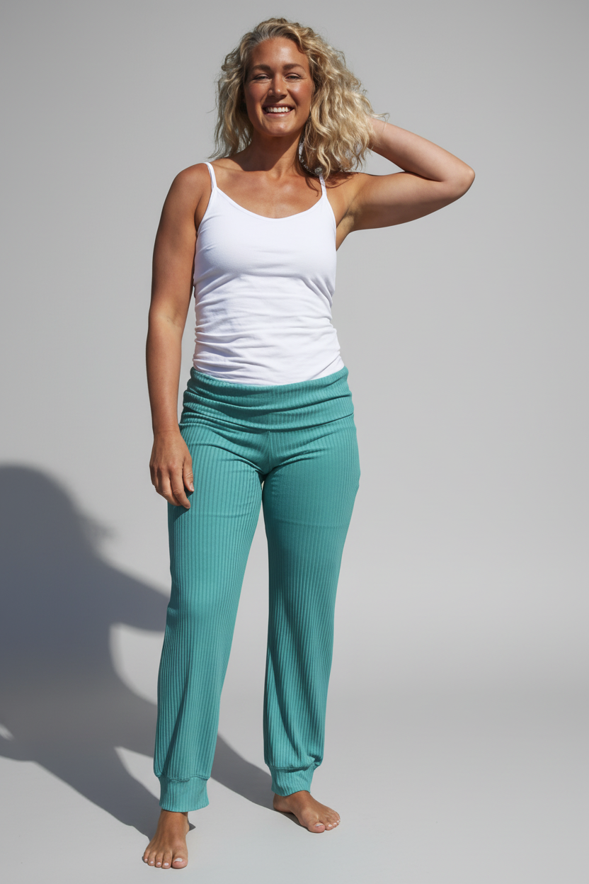 Green Ribbed Legging Yoga Stretch Lenolium Green
