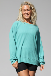 Green Ribbed Sweater Soft Lenolium Green