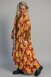 Lilla/Gul Bladmønstret Kaftan Kjole Blomst Hav Lilla Gul