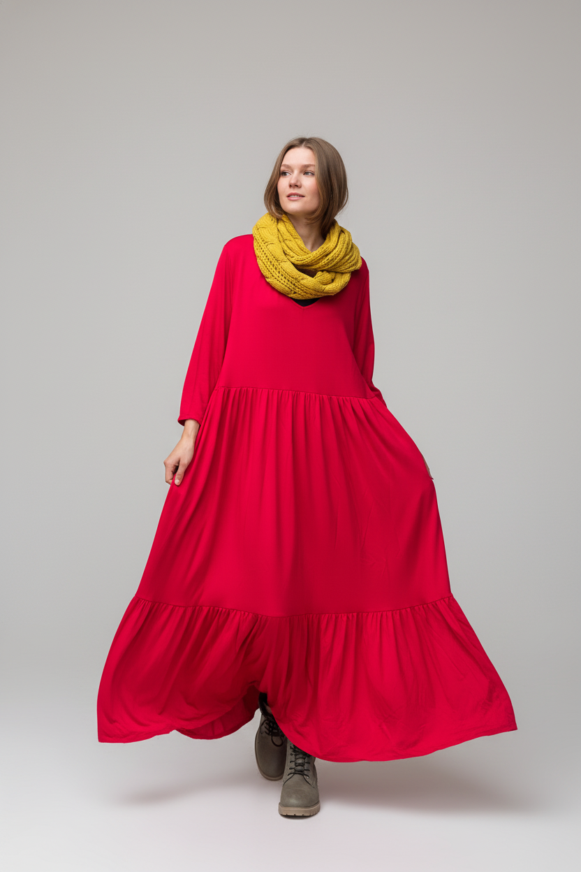 Röd Draperad Klänning Amelie Longsleeve Red