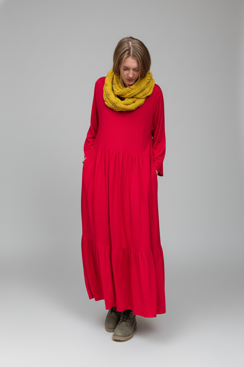 Röd Draperad Klänning Amelie Longsleeve Red