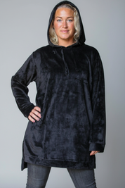 Zwarte Hoodie Jurk Lang Zwart