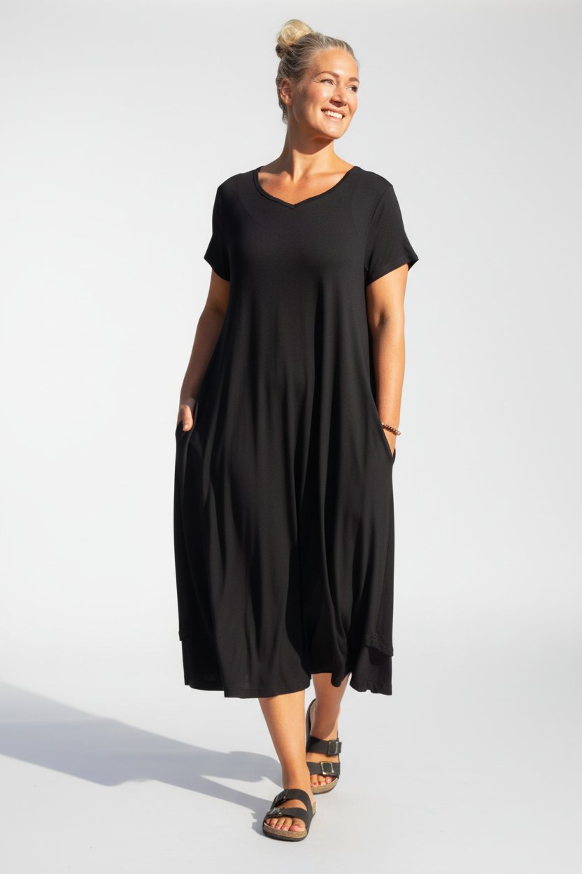 Svart kjole Ballerina V-hals Svart