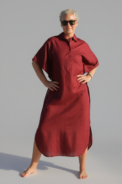 Burgundy Linen Dress Lofoten Maroon