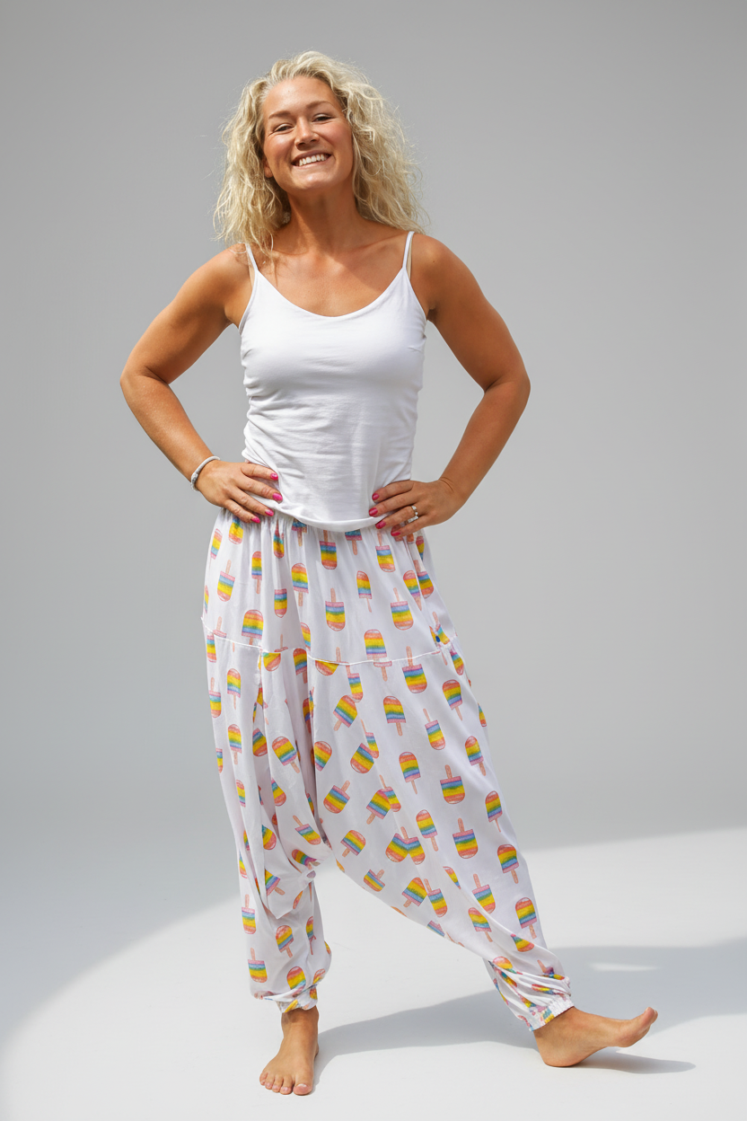 White Harem Pants Yoggi Icecream White Base