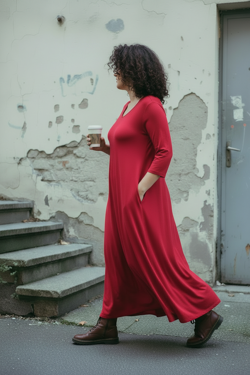 Röd maxiklänning Melody – V-neck