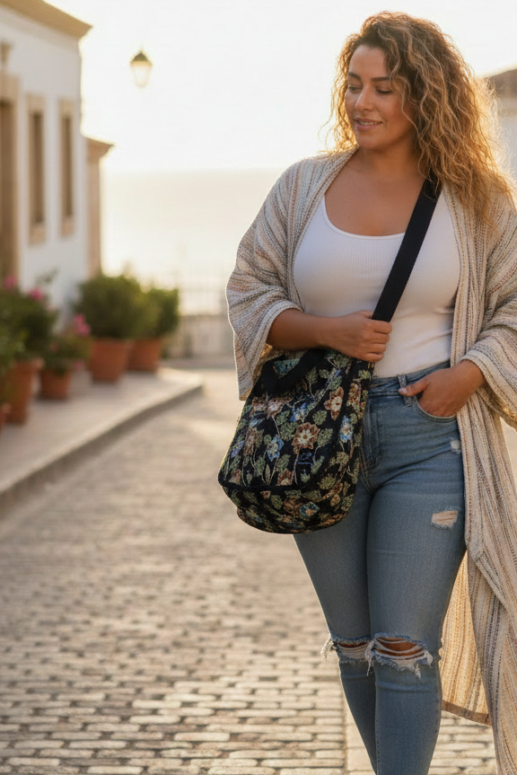Black Floral Bag Hamra Black Base Flower Print