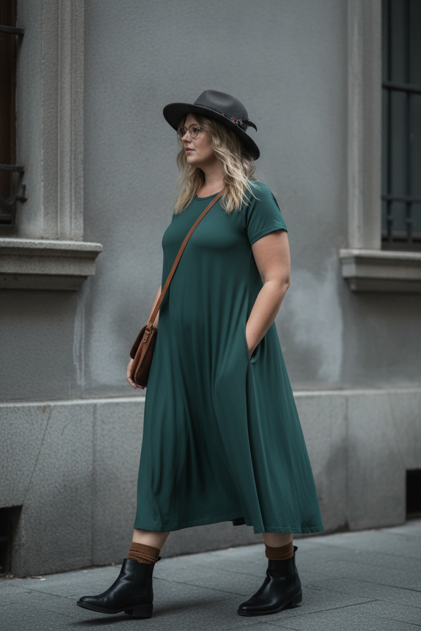Kallgrön Ballerina med hatt och glasögon