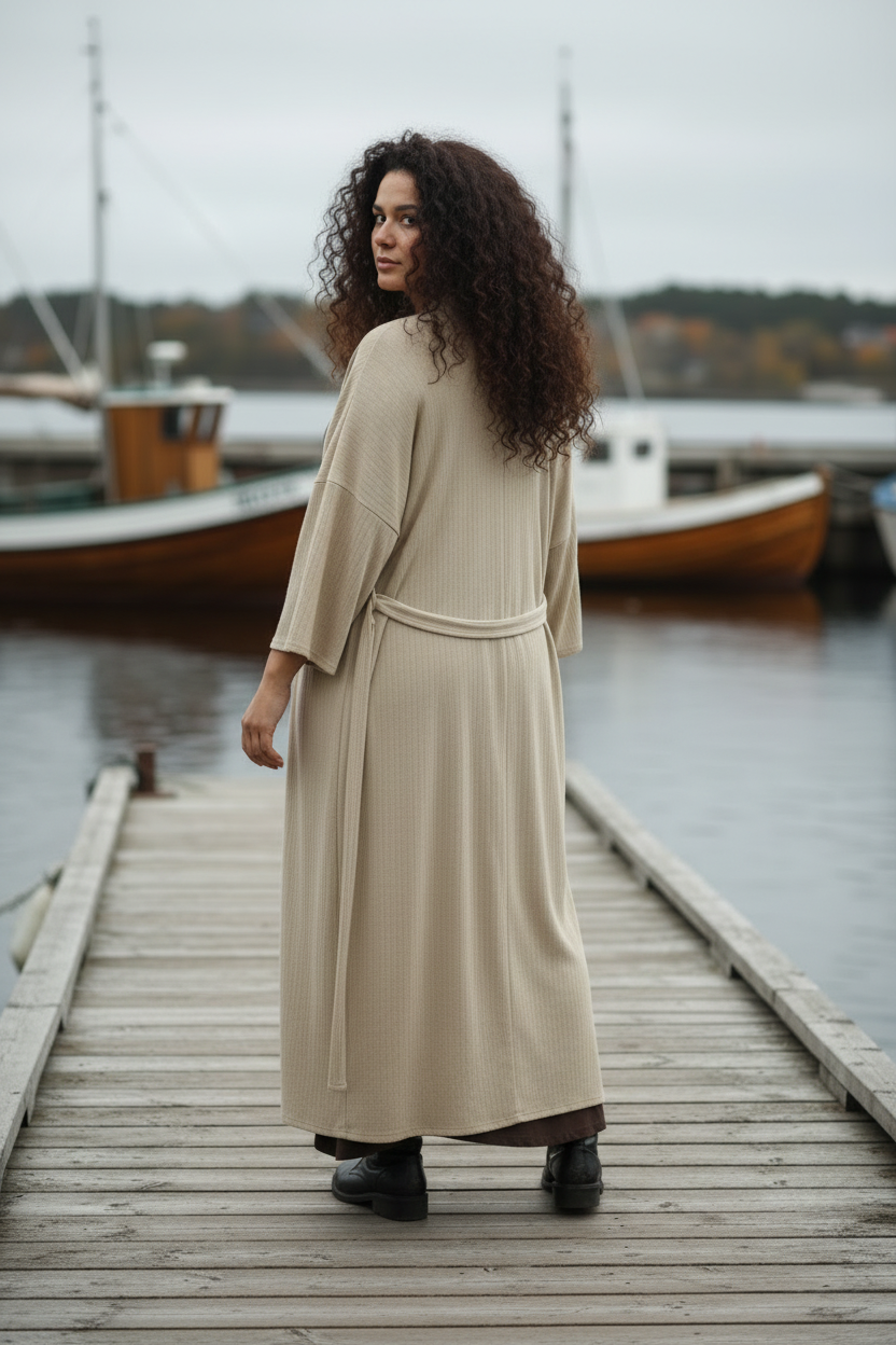 Kimono bakifrån i hamnen