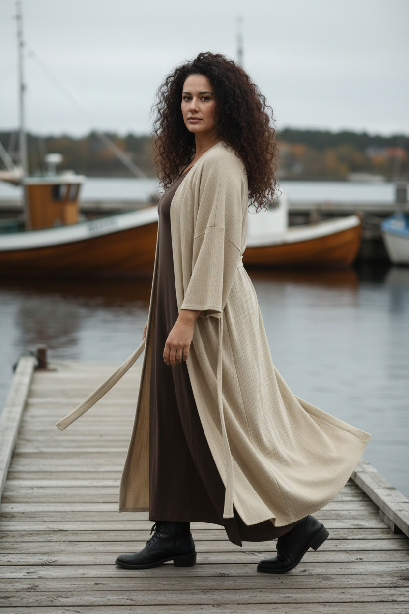 Kimono i sidovinkel på kajen