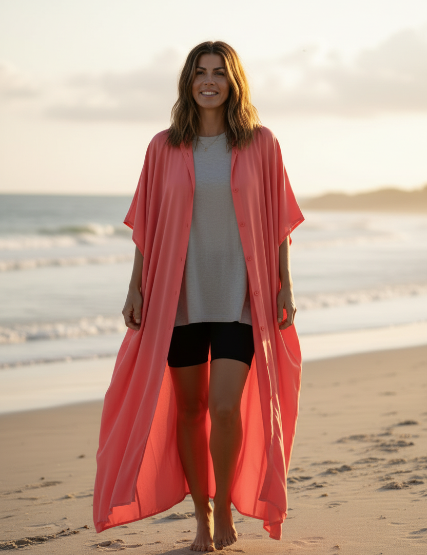 Korallrosa öppen med korta tights 1