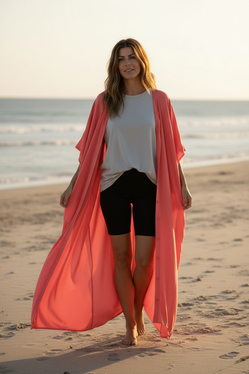 Korallrosa öppen med korta tights 3