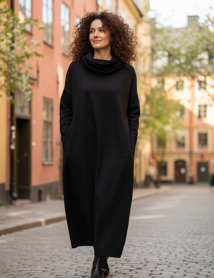 Lockigt brunt hår, gående