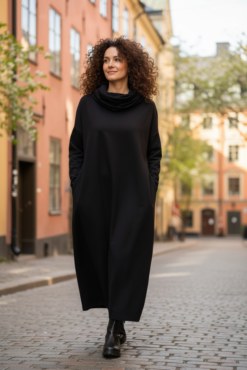 Lockigt brunt hår, gående