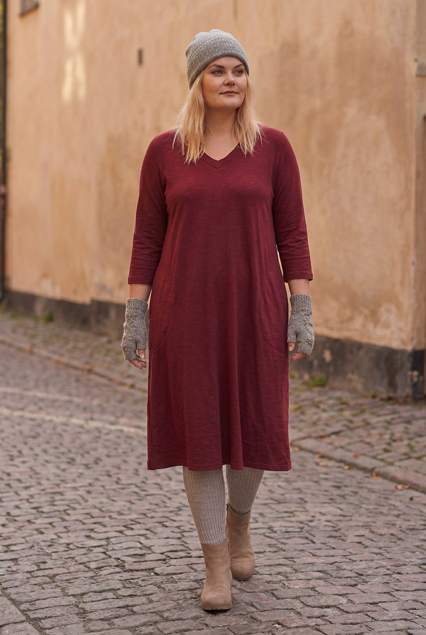 Lugn gående bild i vinröd midi utan rekvisita